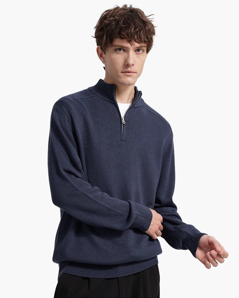Merino Wool Half Zip Jumper with Stand Collar