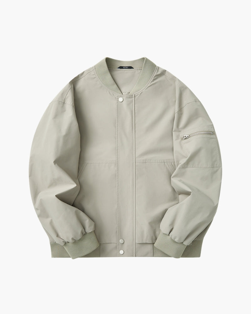 Minimal Bomber Jacket with Zip Front and Sleeve Pocket