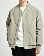 Minimal Bomber Jacket with Zip Front and Sleeve Pocket - Grey