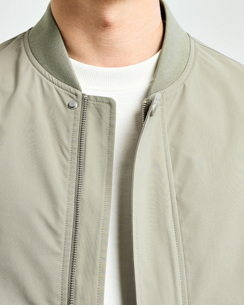 Minimal Bomber Jacket with Zip Front and Sleeve Pocket