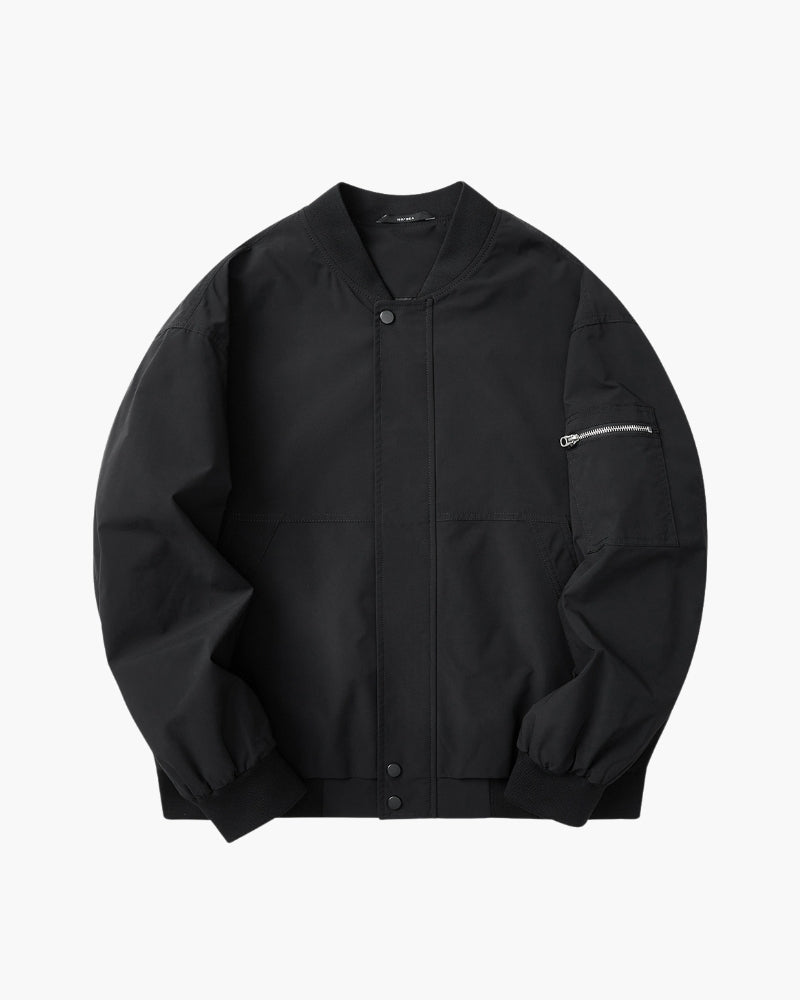 Minimal Bomber Jacket with Zip Front and Sleeve Pocket