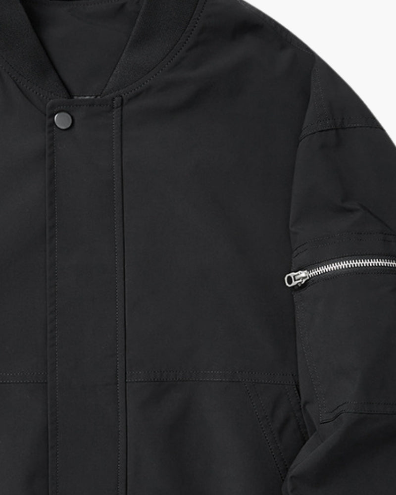 Minimal Bomber Jacket with Zip Front and Sleeve Pocket