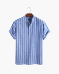 Organic Cotton Knit Polo Shirt with Contrast Collar, Short Sleeve - Blue