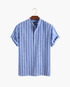 Organic Cotton Knit Polo Shirt with Contrast Collar, Short Sleeve - Blue