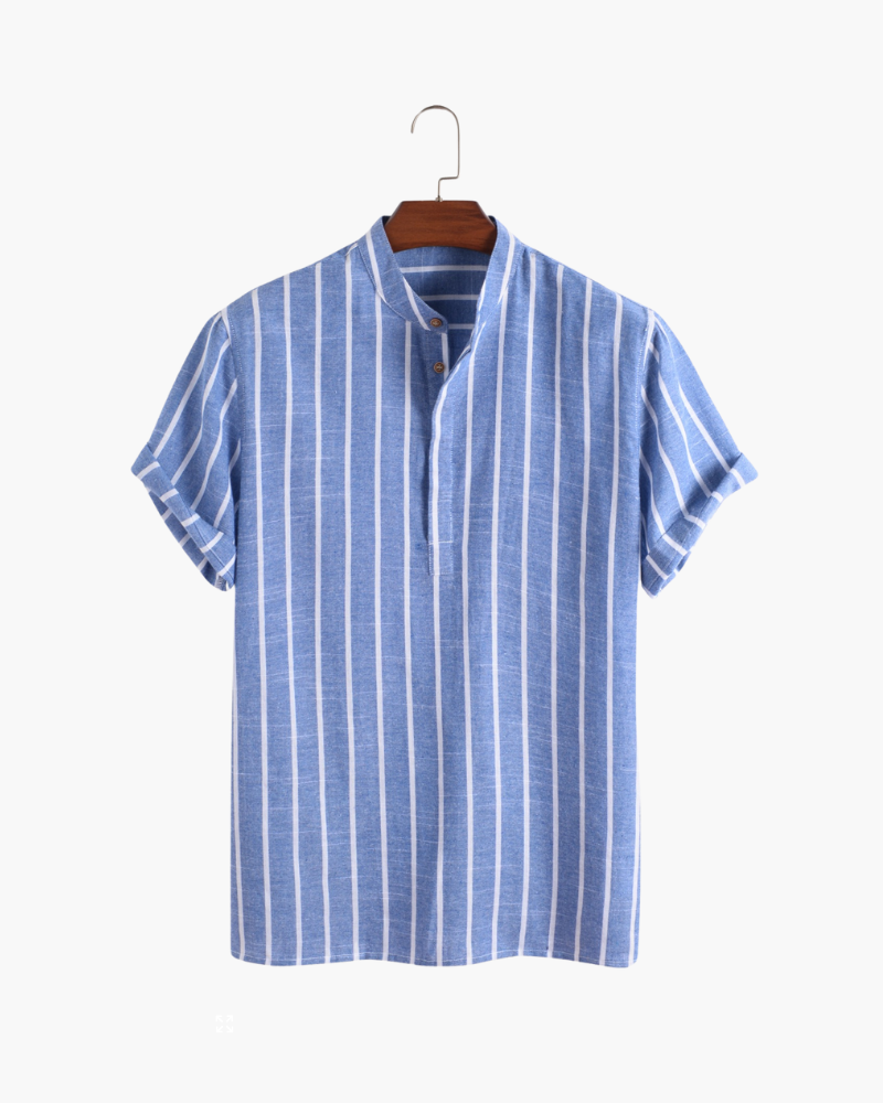 Organic Cotton Knit Polo Shirt with Contrast Collar, Short Sleeve - Blue
