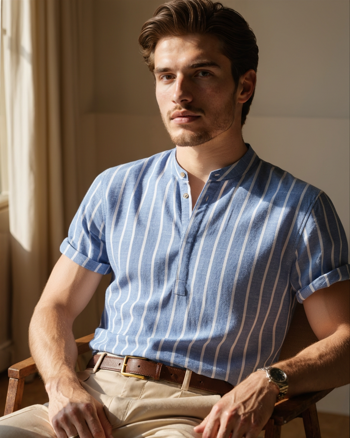 Organic Cotton Knit Polo Shirt with Contrast Collar, Short Sleeve