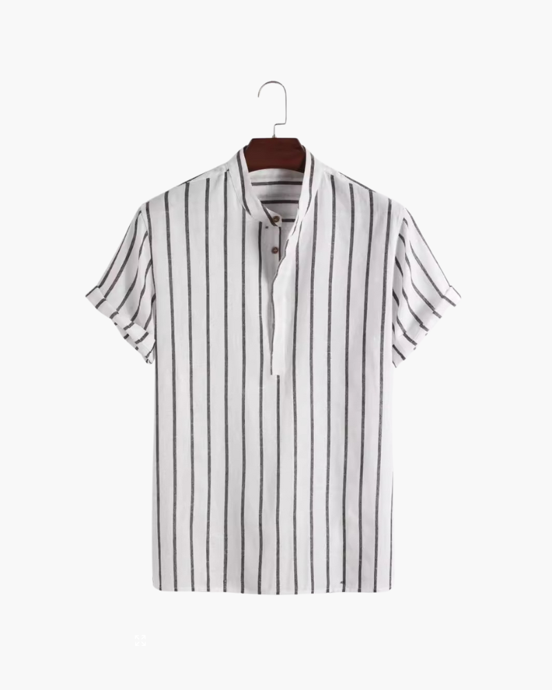 Organic Cotton Knit Polo Shirt with Contrast Collar, Short Sleeve - White