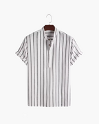 Organic Cotton Knit Polo Shirt with Contrast Collar, Short Sleeve - White