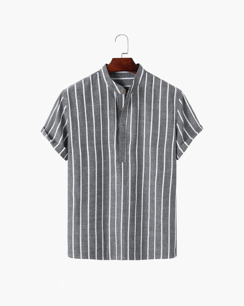 Organic Cotton Knit Polo Shirt with Contrast Collar, Short Sleeve - Grey