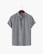Organic Cotton Knit Polo Shirt with Contrast Collar, Short Sleeve - Grey