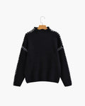 Oversized Mock Neck Jumper with Contrast Stitch Detail - Black