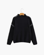 Oversized Mock Neck Jumper with Contrast Stitch Detail - Black