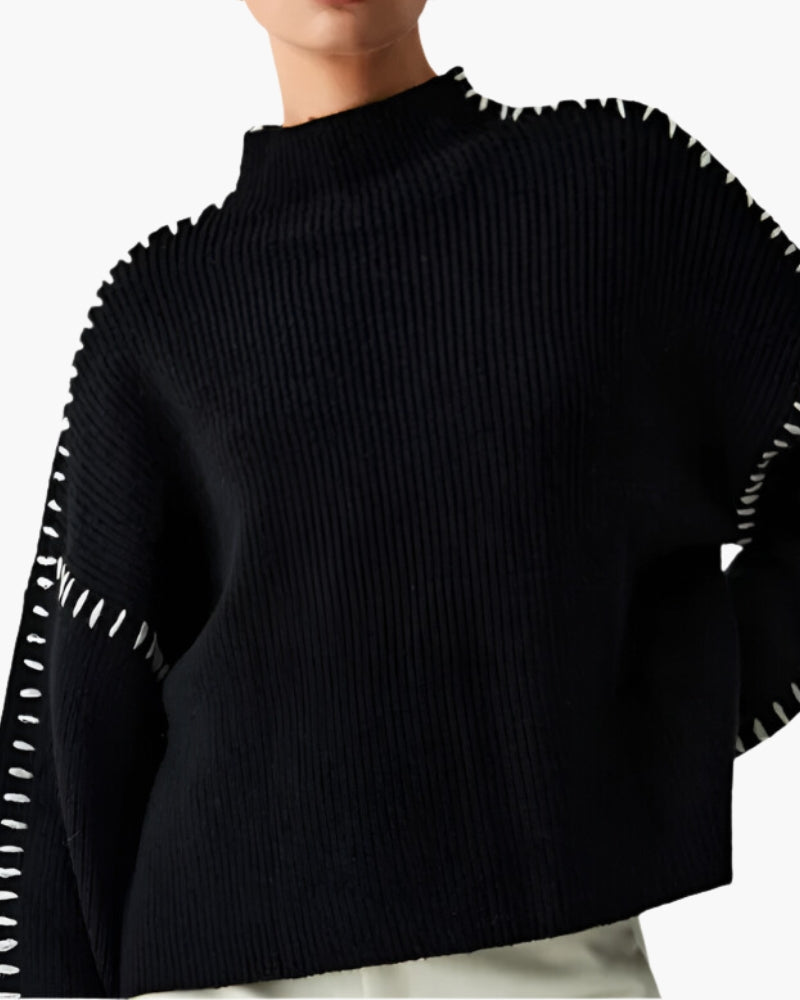 Oversized Mock Neck Jumper with Contrast Stitch Detail