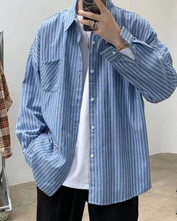Oversized Striped Cotton Shirt with Long Sleeves