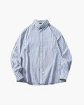 Oversized Striped Cotton Shirt with Long Sleeves - Light Blue