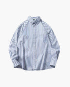 Oversized Striped Cotton Shirt with Long Sleeves - Light Blue