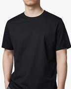 Plain Round Neck T-Shirt in Cotton Blend, Short Sleeve - Black