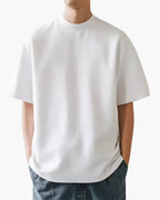 Plain Round Neck T-Shirt in Cotton Blend, Short Sleeve - White