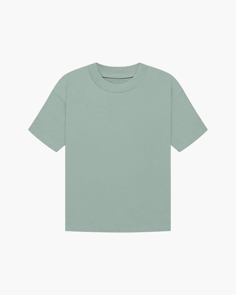Plain Round Neck T-Shirt in Cotton Blend, Short Sleeve - Green