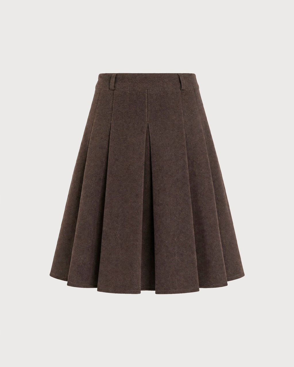 Pleated A-Line Midi Skirt with High Waist and Side Zip - Coffee