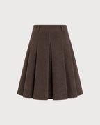 Pleated A-Line Midi Skirt with High Waist and Side Zip - Coffee