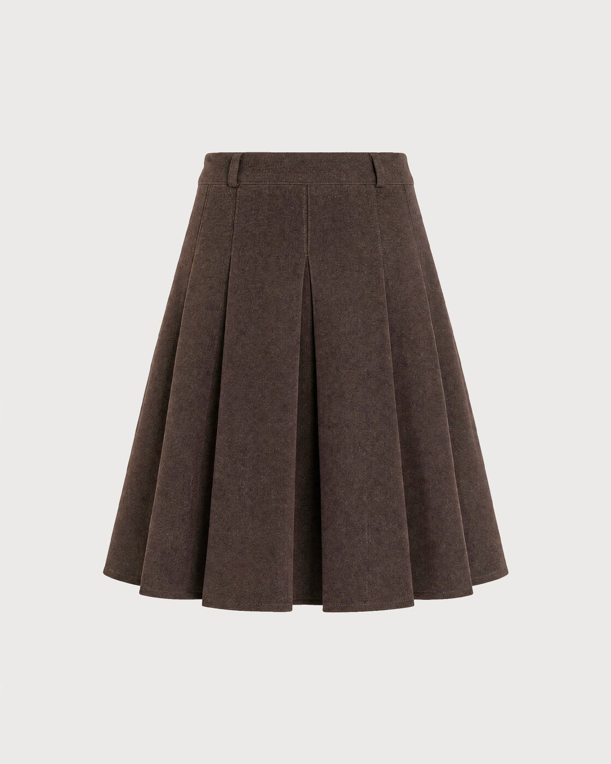 Pleated A-Line Midi Skirt with High Waist and Side Zip - Coffee