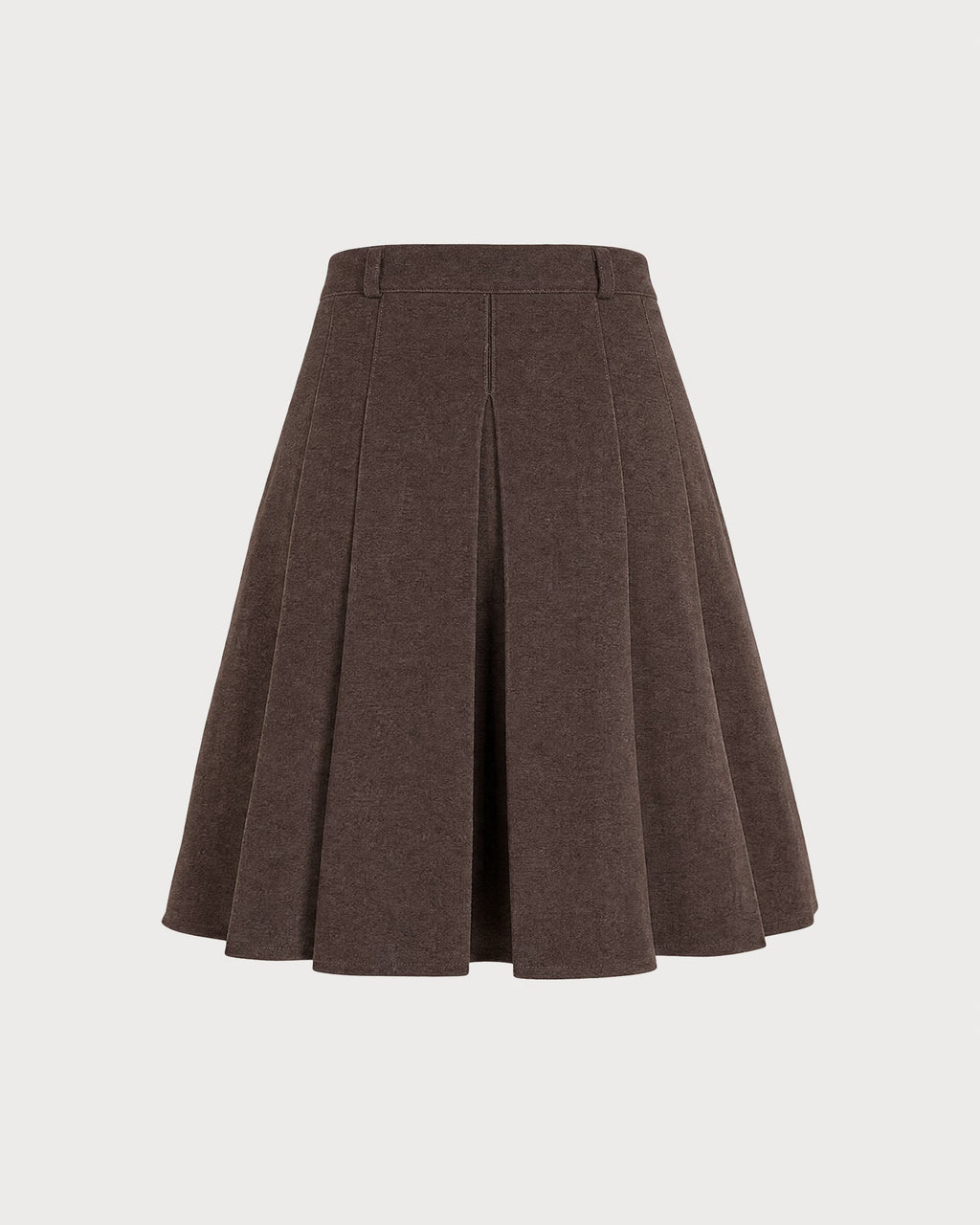 Pleated A-Line Midi Skirt with High Waist and Side Zip - Coffee