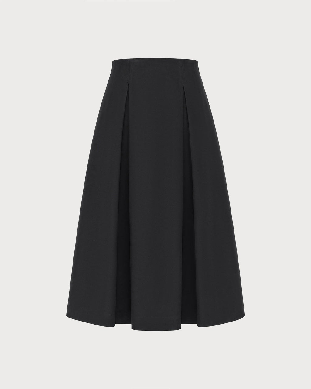 Pleated A-Line Midi Skirt with Plain Waistband and Zip - Black