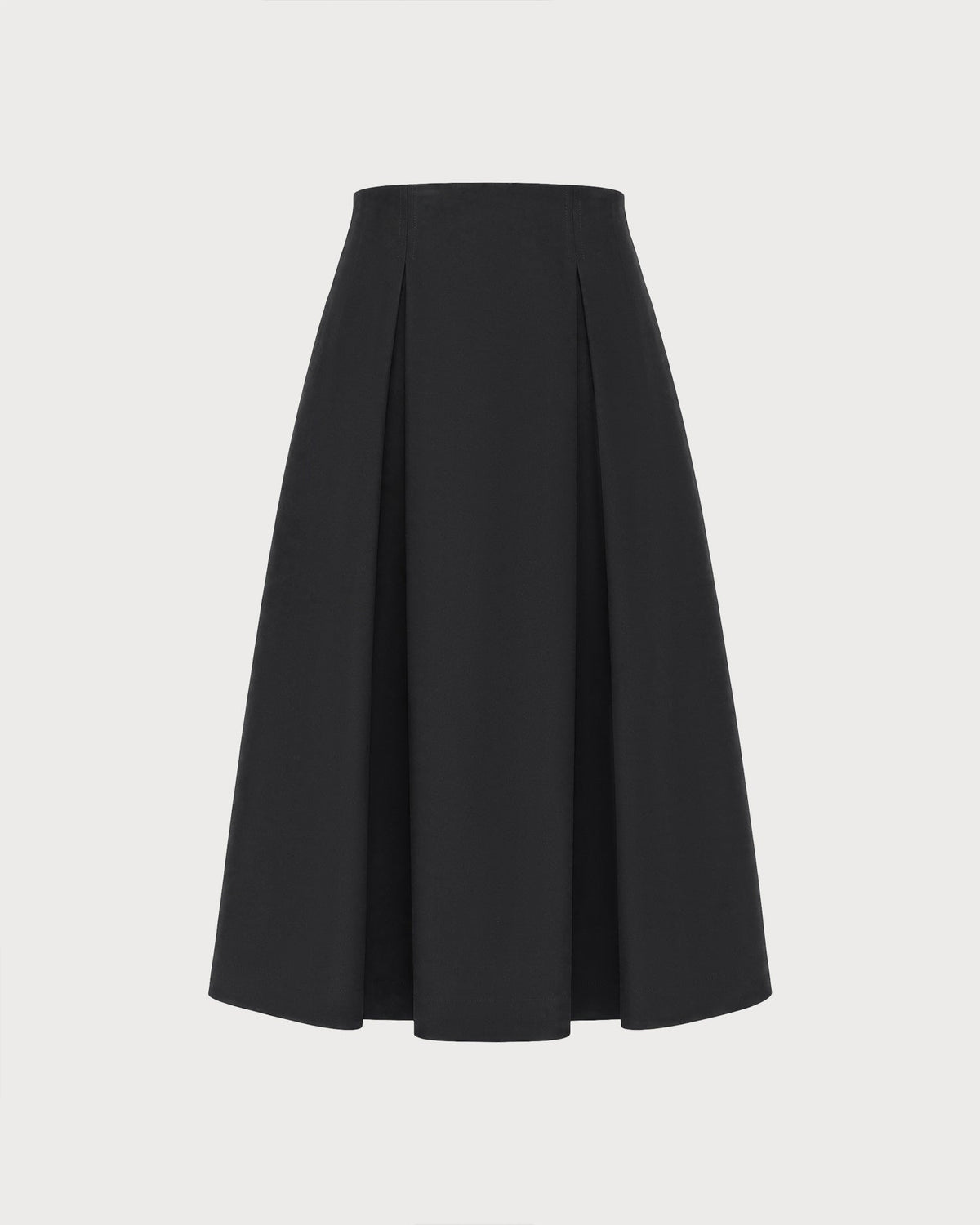 Pleated A-Line Midi Skirt with Plain Waistband and Zip - Black