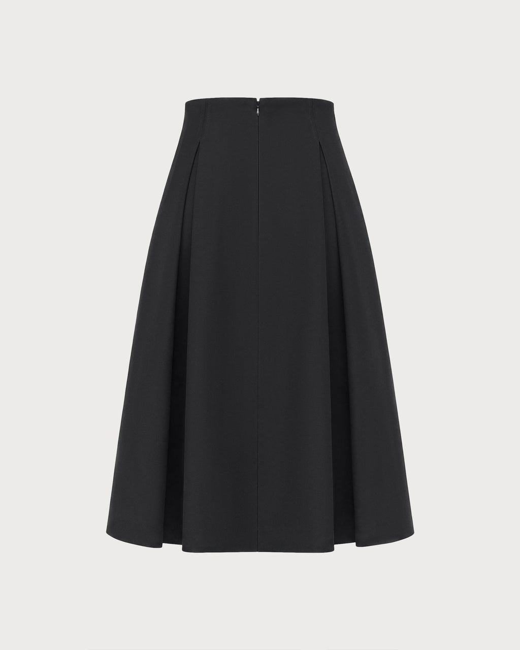 Pleated A-Line Midi Skirt with Plain Waistband and Zip - Black