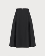 Pleated A-Line Midi Skirt with Plain Waistband and Zip - Black