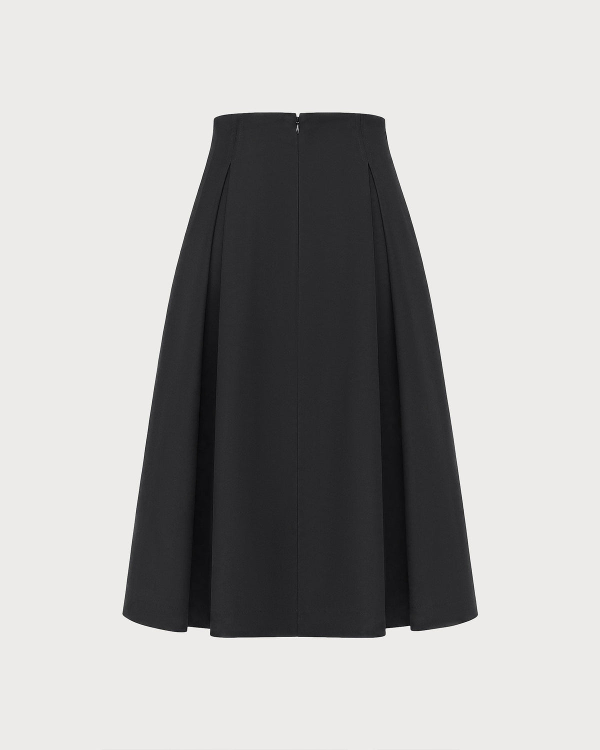 Pleated A-Line Midi Skirt with Plain Waistband and Zip - Black