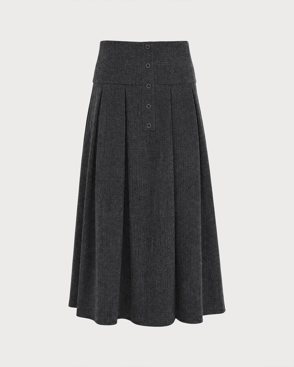 Pleated Midi Skirt with Wide Waistband and Concealed Zip - Grey