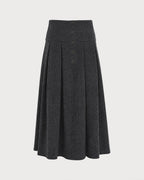 Pleated Midi Skirt with Wide Waistband and Concealed Zip - Grey
