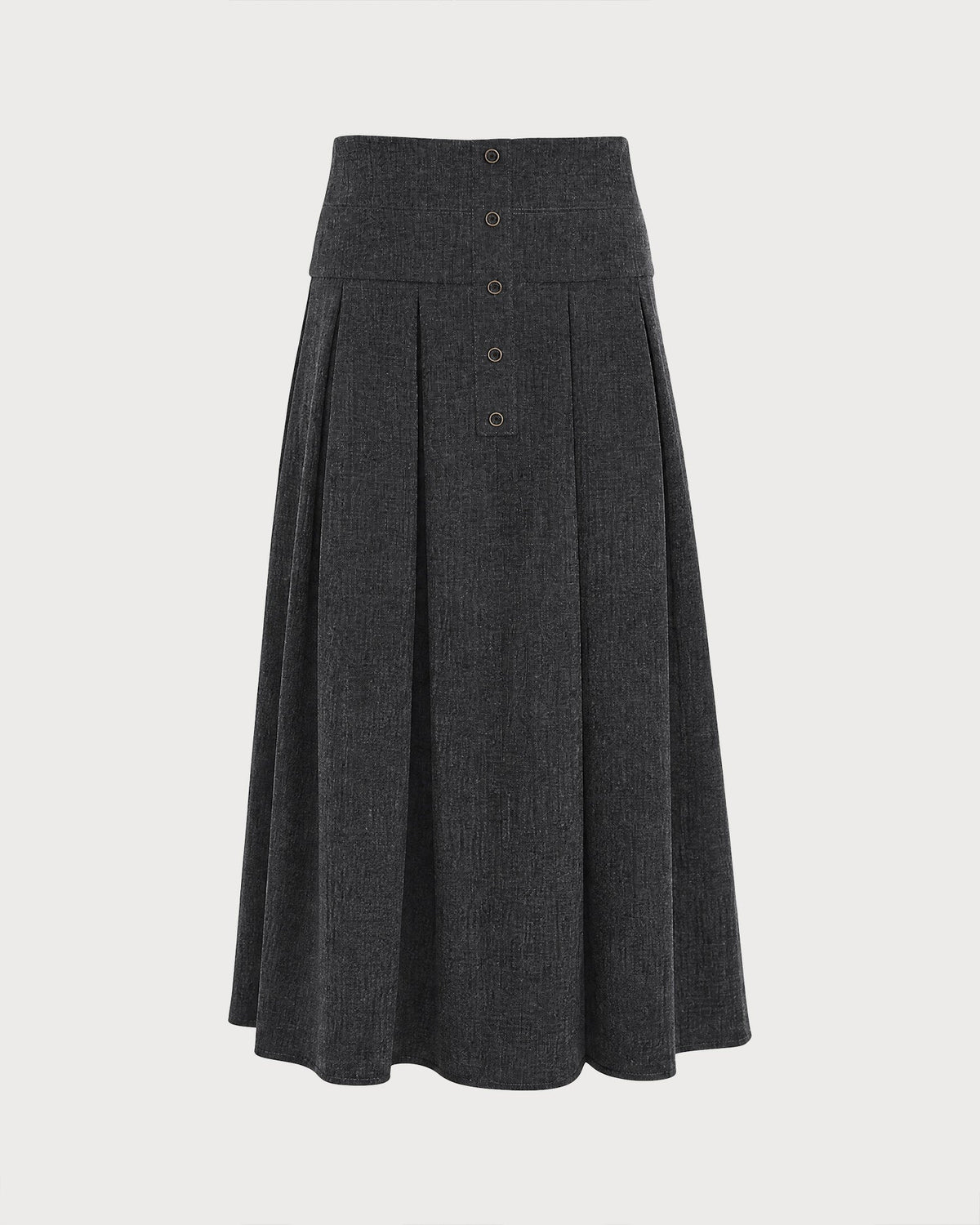 Pleated Midi Skirt with Wide Waistband and Concealed Zip - Grey
