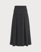 Pleated Midi Skirt with Wide Waistband and Concealed Zip - Grey