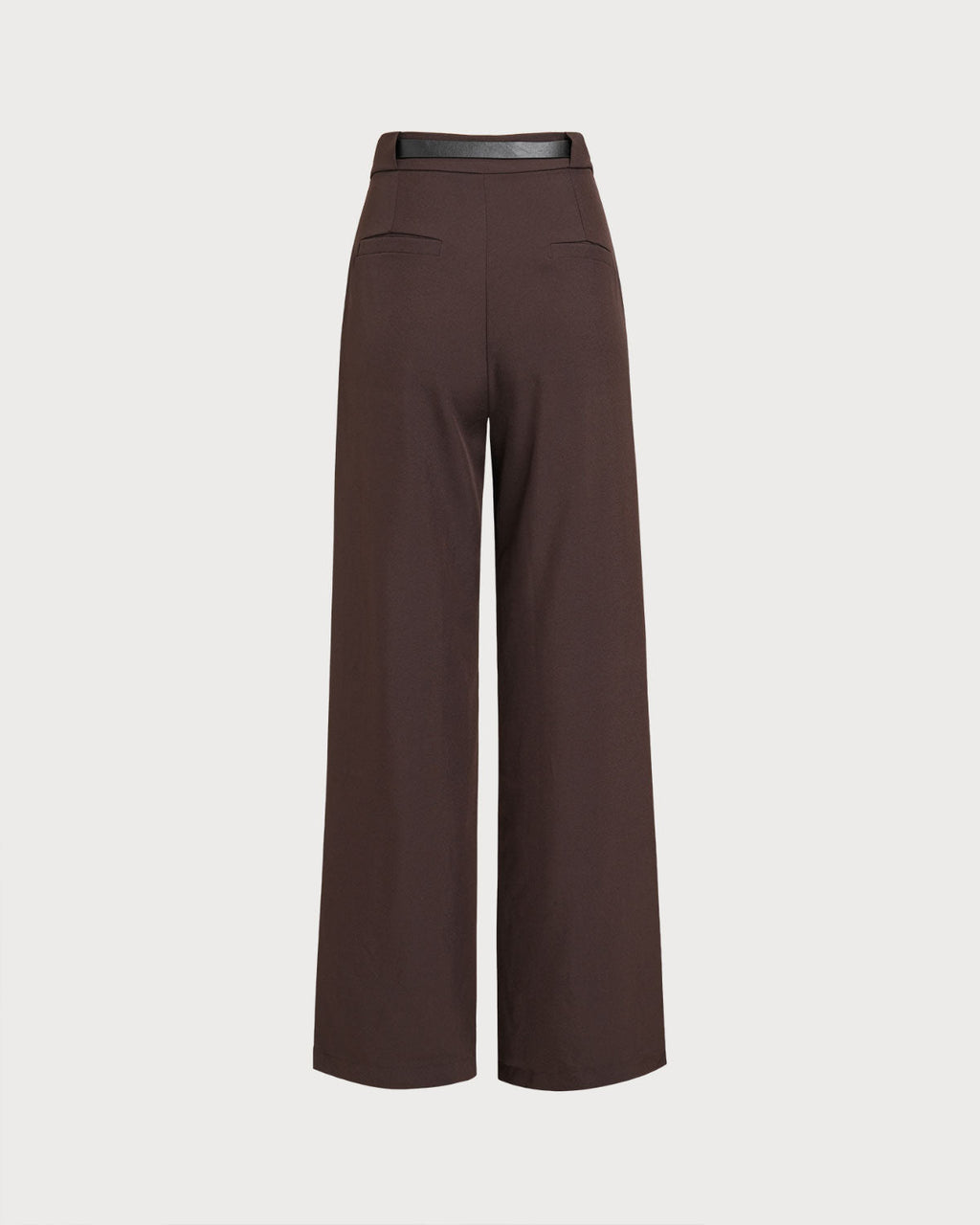 Pleated Wide Leg Trousers with Belt Loops and Deep Hem - Coffee