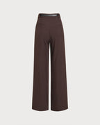 Pleated Wide Leg Trousers with Belt Loops and Deep Hem - Coffee