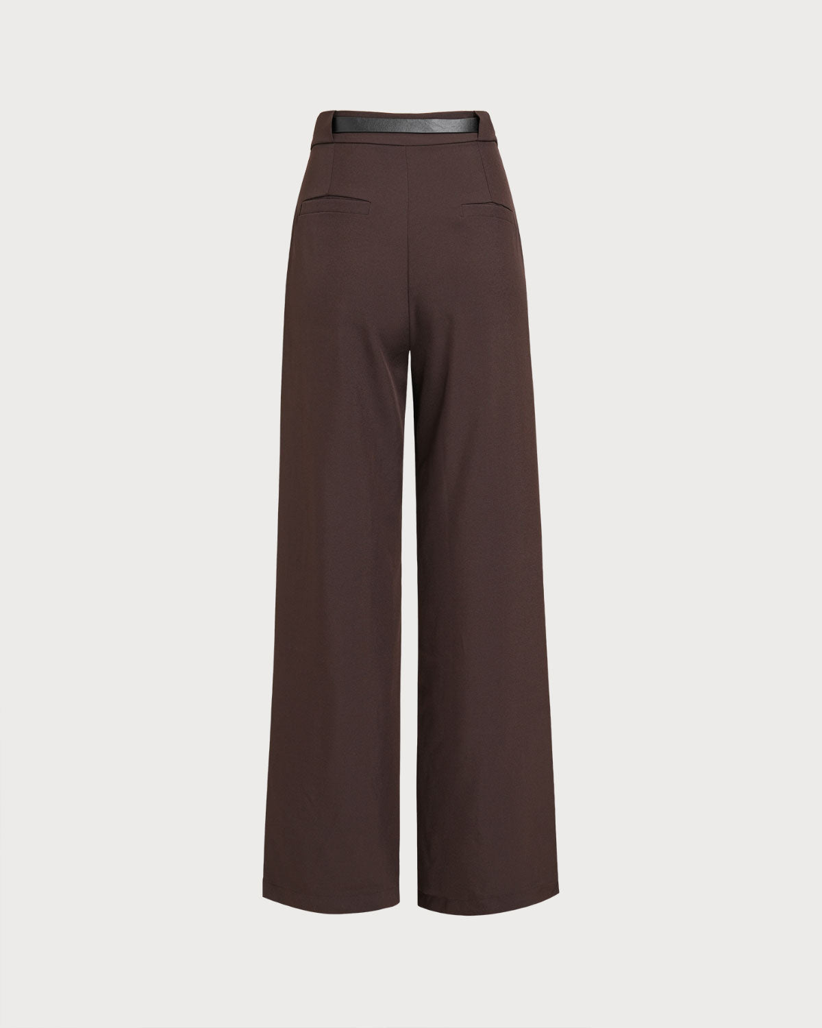 Pleated Wide Leg Trousers with Belt Loops and Deep Hem - Coffee