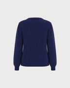 Pointelle Knit Cardigan with Round Neck and Gold Buttons - Blue