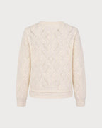 Pointelle Knit Jumper with Round Neck and Ribbed Cuffs - Apricot