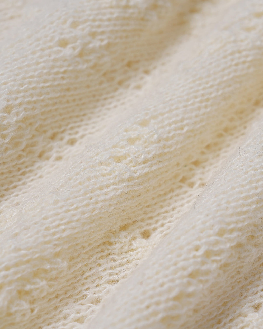 Pointelle Knit Jumper with Round Neck and Ribbed Cuffs - Apricot