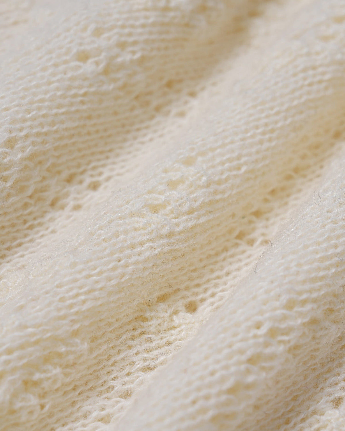 Pointelle Knit Jumper with Round Neck and Ribbed Cuffs - Apricot