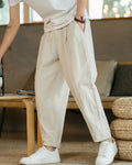 Relaxed Drawstring Trousers with Tapered Leg, Lightweight - Beige