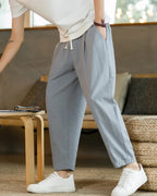 Relaxed Drawstring Trousers with Tapered Leg, Lightweight - Light Grey