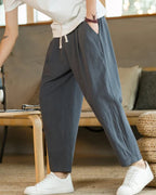 Relaxed Drawstring Trousers with Tapered Leg, Lightweight - Dark Grey