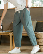 Relaxed Drawstring Trousers with Tapered Leg, Lightweight - Green