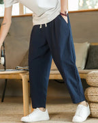 Relaxed Drawstring Trousers with Tapered Leg, Lightweight - Marine Blue
