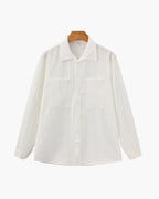 Ribbed Camp Collar Shirt with Long Sleeves and Button Front