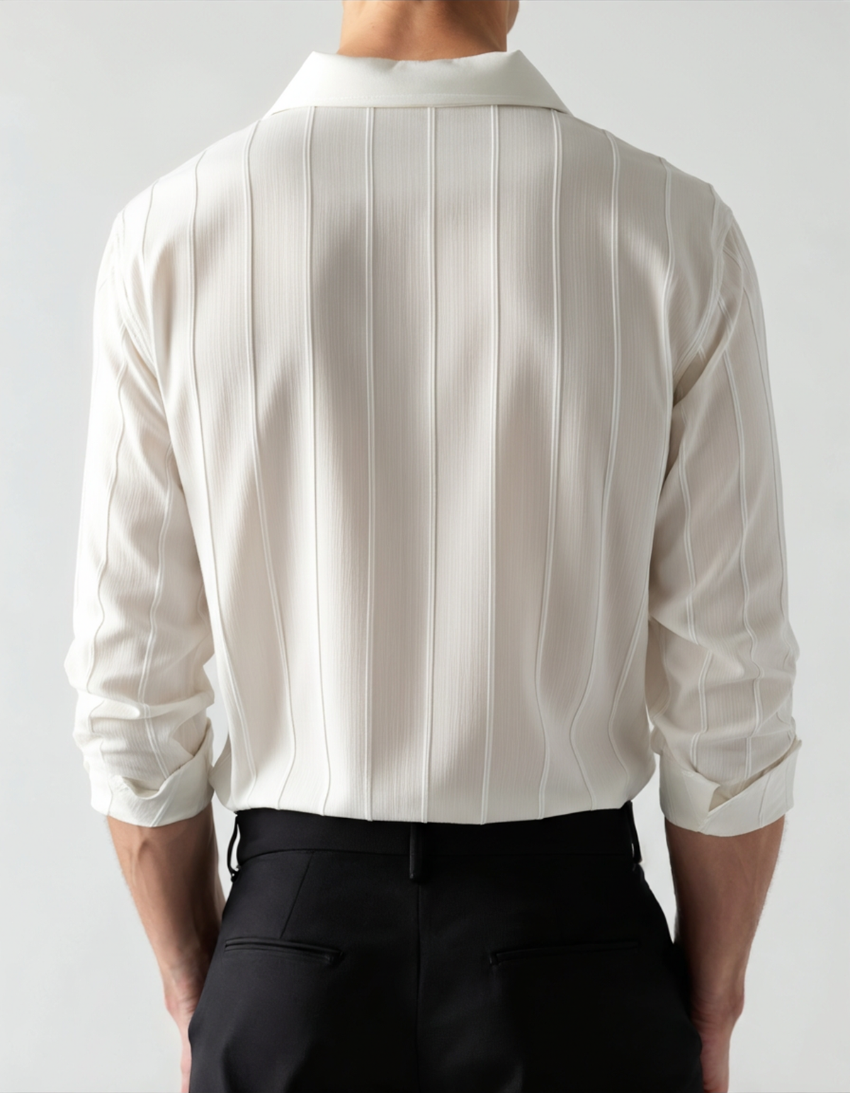 Ribbed Camp Collar Shirt with Long Sleeves and Button Front